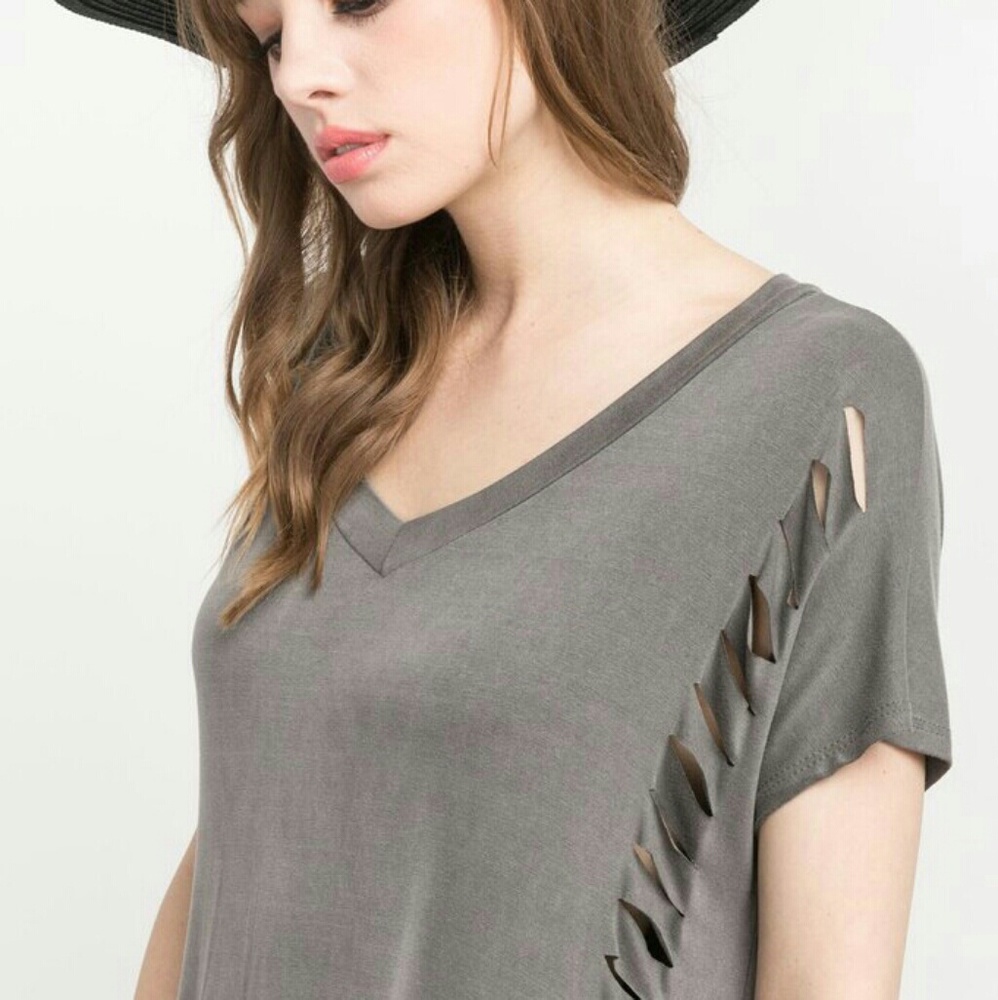 Grey Ripped Tee - Picture 2 of 3